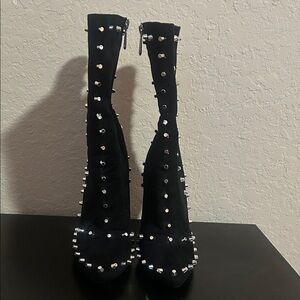 Studded Black High-Heel Booties